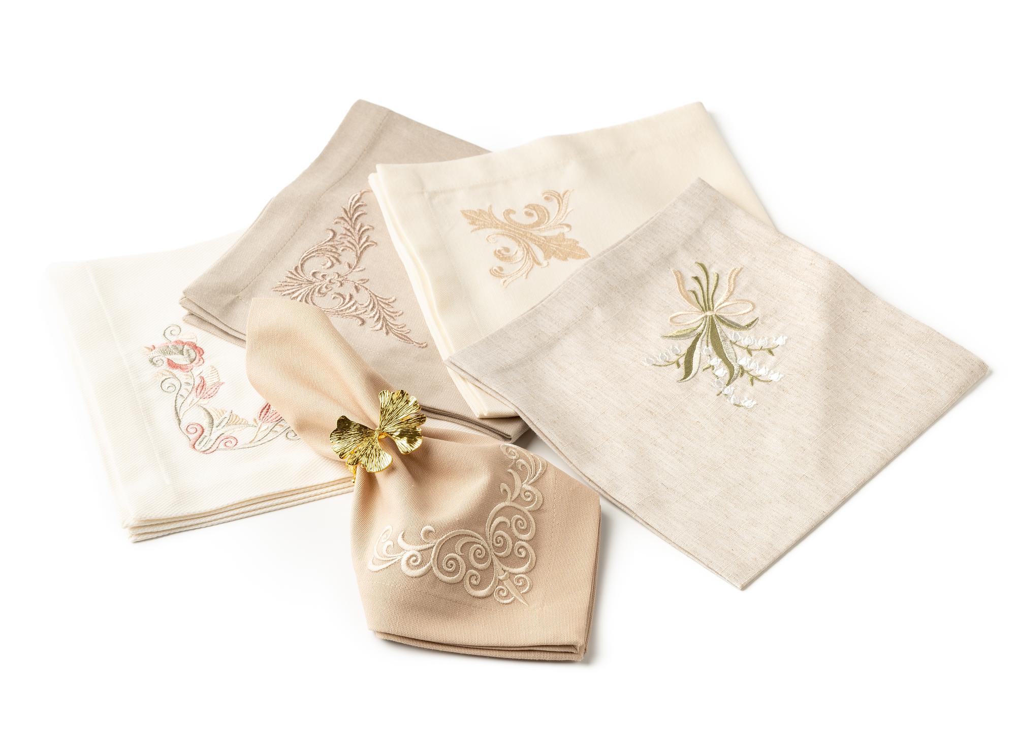 linen napkins with delicate embroidery